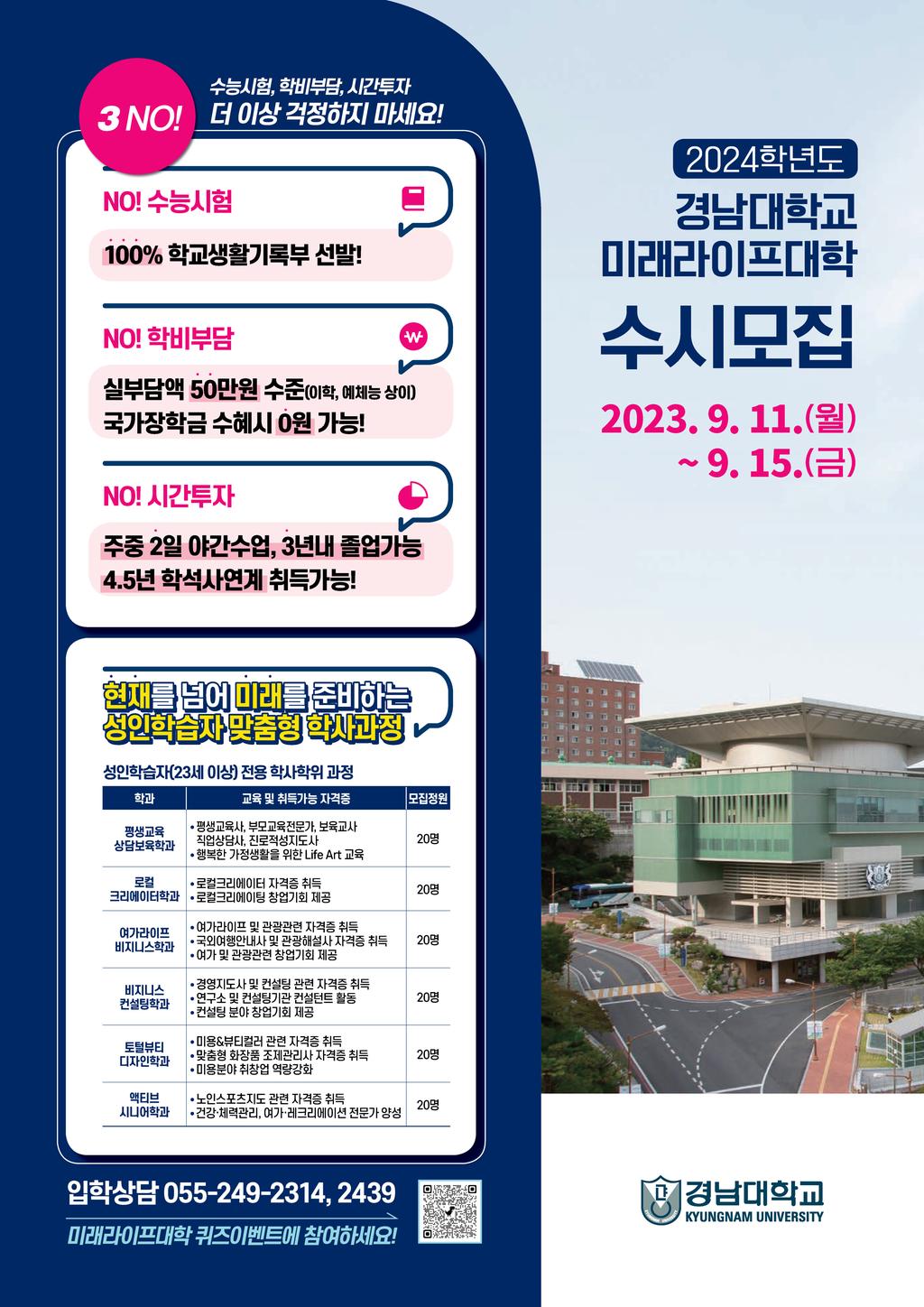 경남대학교 미래라이프대학 - 2024학년도 모집 포스터