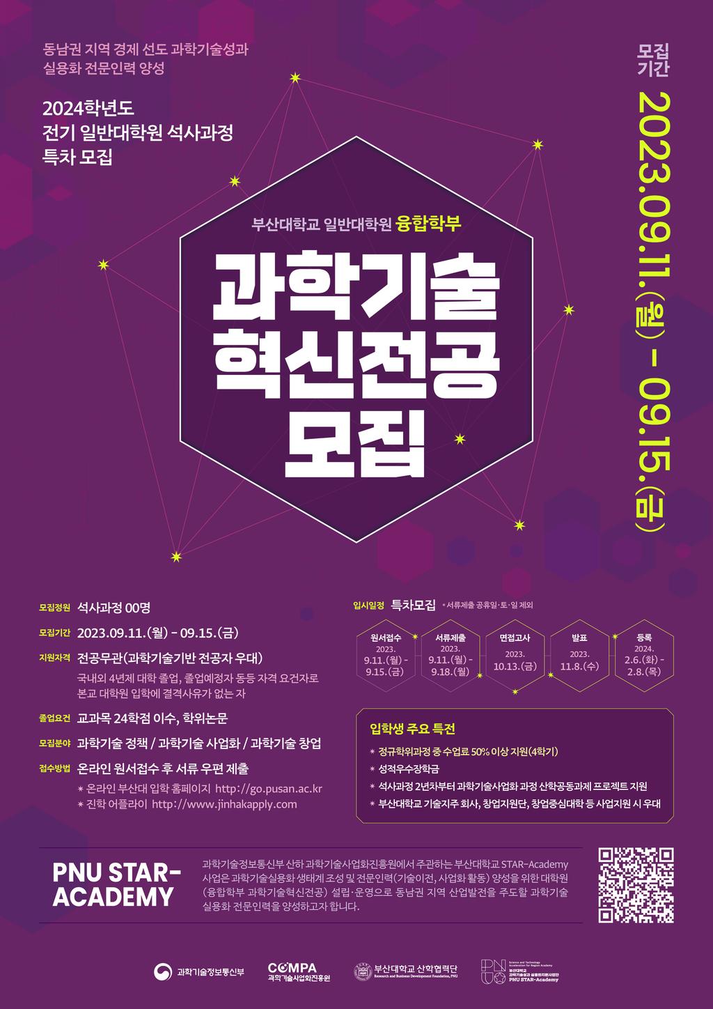 2024학년도 부산대학교 일반대학원 융합학부 과학기술혁신전공 특차 모집 포스터